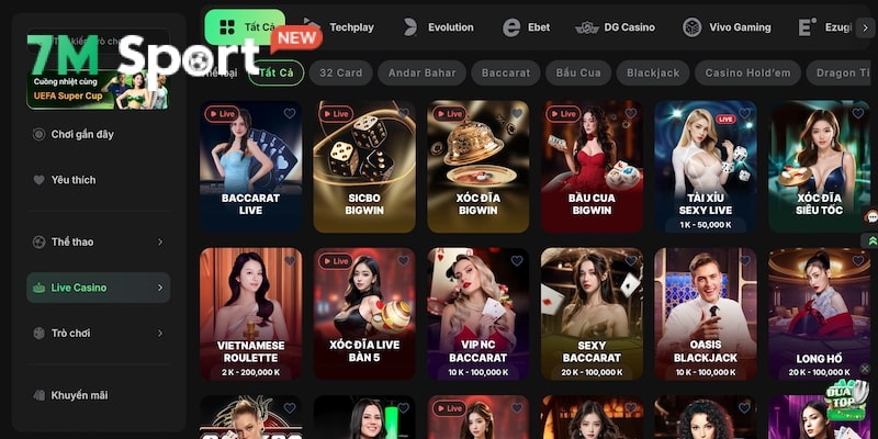 Nhiều trò chơi casino khủng tại 86bet